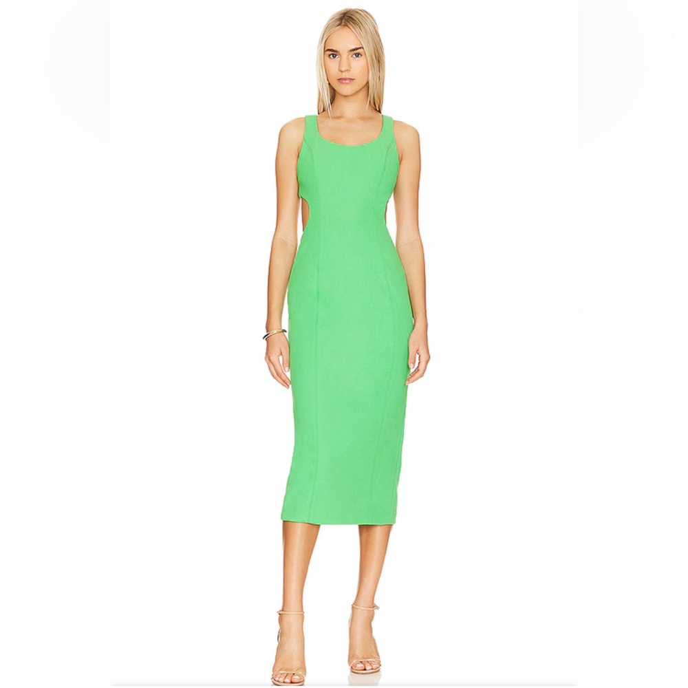 Misha Collection Island Green Midweight Crepe Jersey Coretta Bonded Midi Dress S